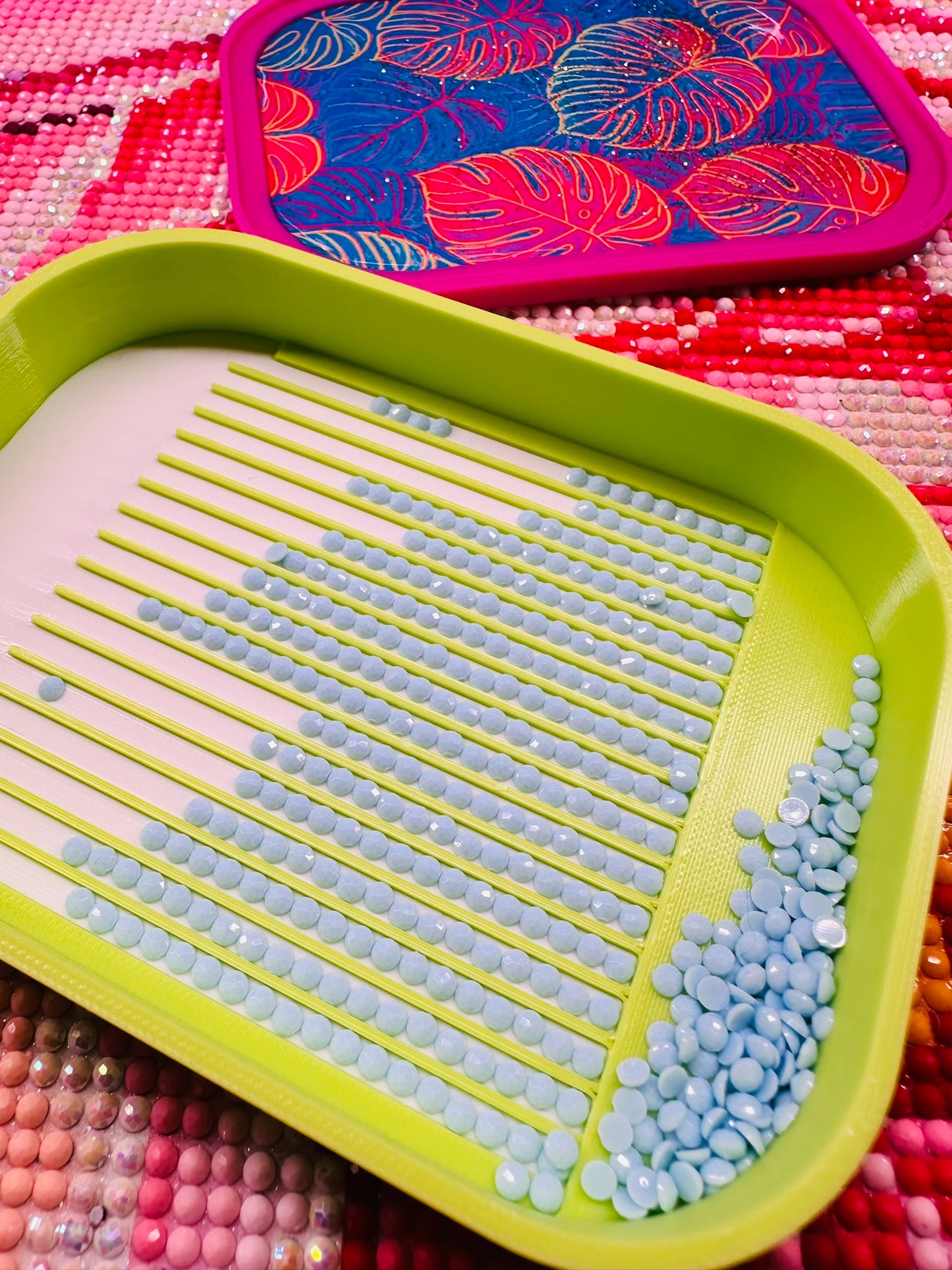 Diamond Art Tray- Monstera Vibes Diamond Art Tray Lid and built in Tray Stopper | Diamond Art Tray with Lid Stackable