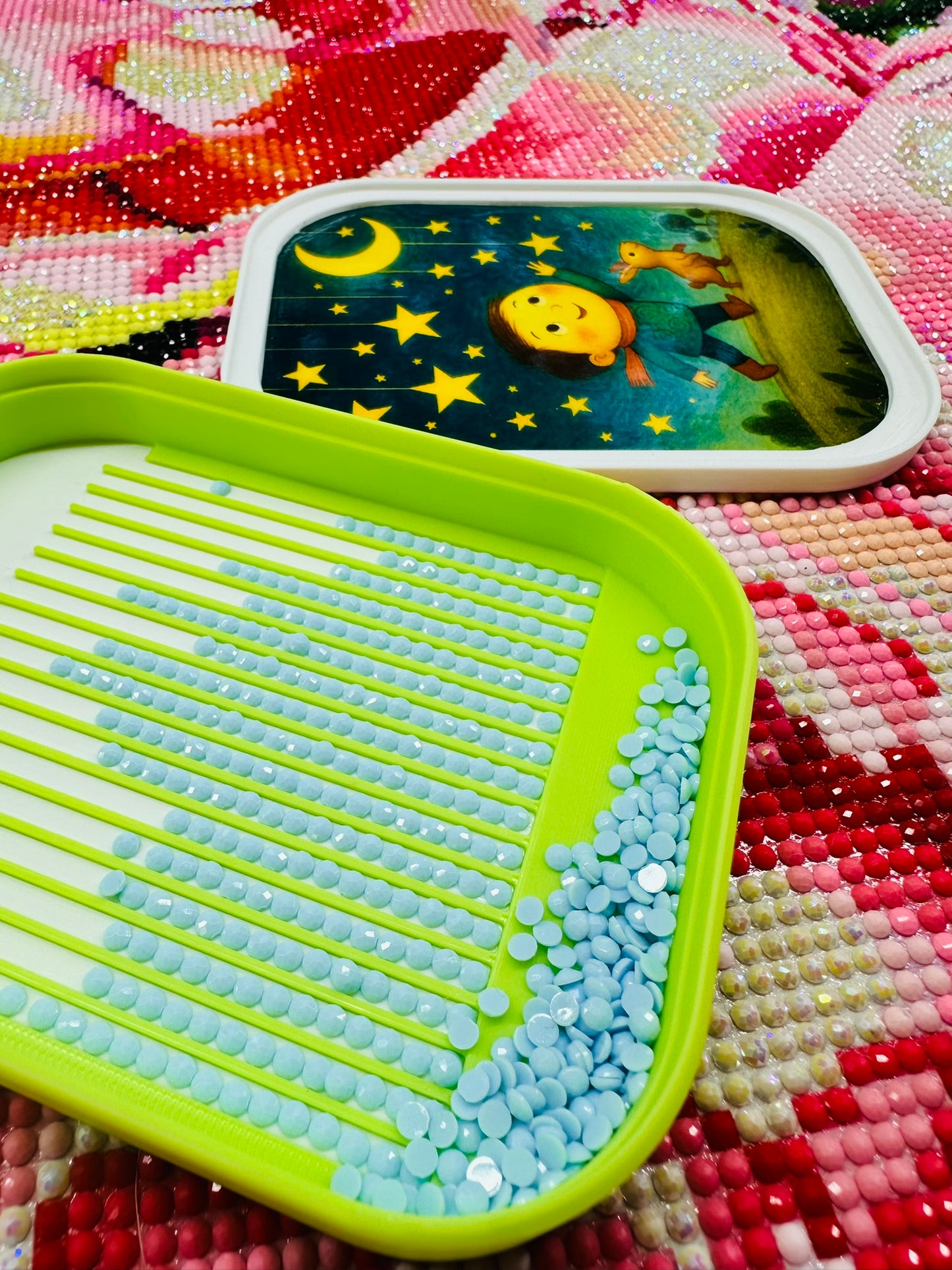 diamond painting tray, stackable tray, handmade tray, koi pond tray, watercolor art, crafting accessory, Diamond Painters Anonymous, diamond art tools, premium diamond painting supplies