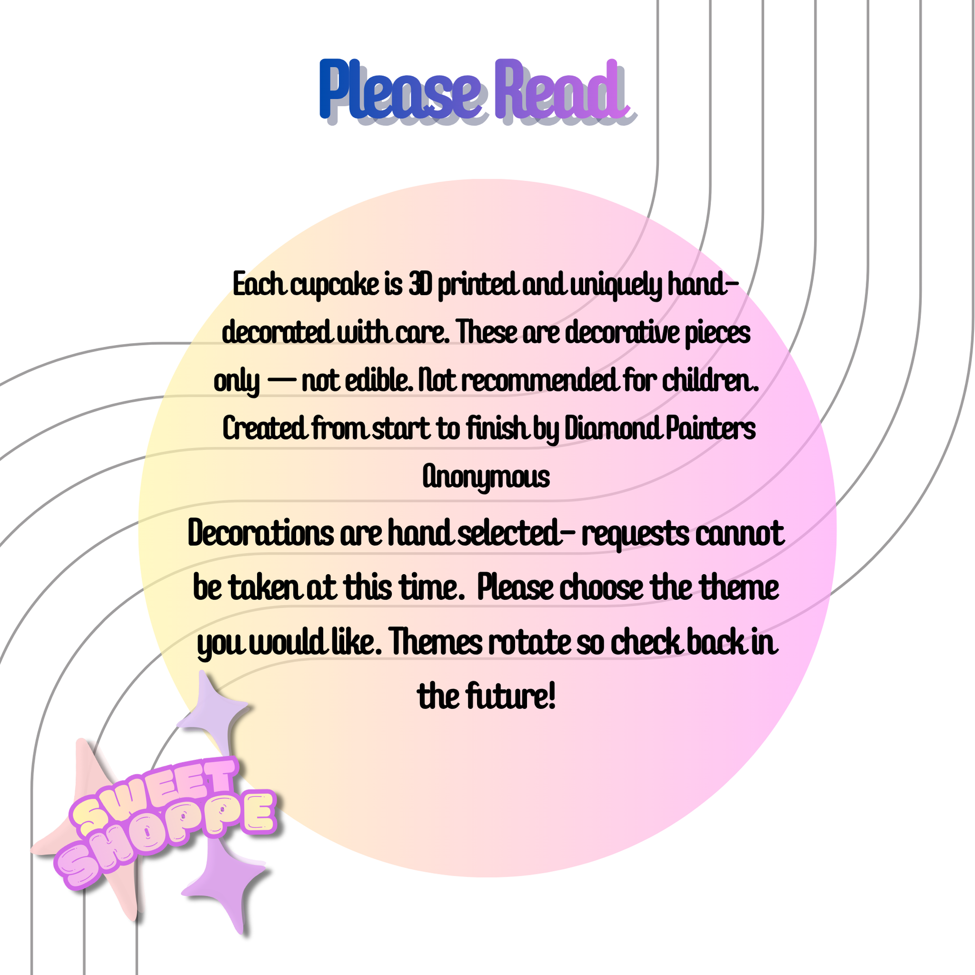 Text about 3D printed cupcakes with decorative elements on a white background.