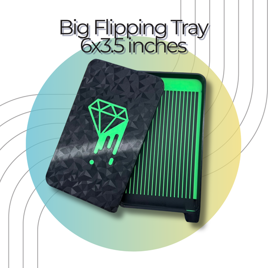 black tray and lid with neon green logo and drill lines

