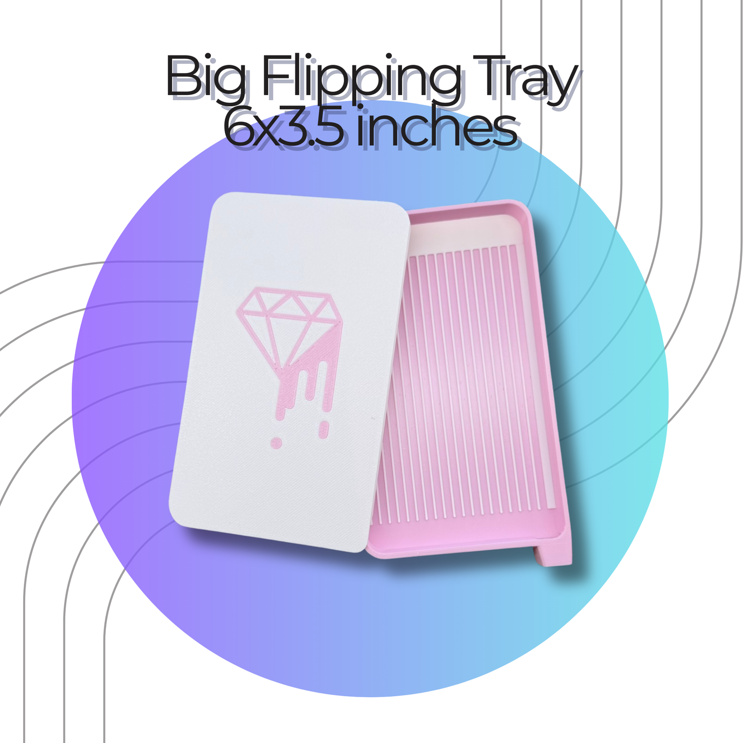 Pink and white Big Flipping Tray with a diamond design on a colorful background