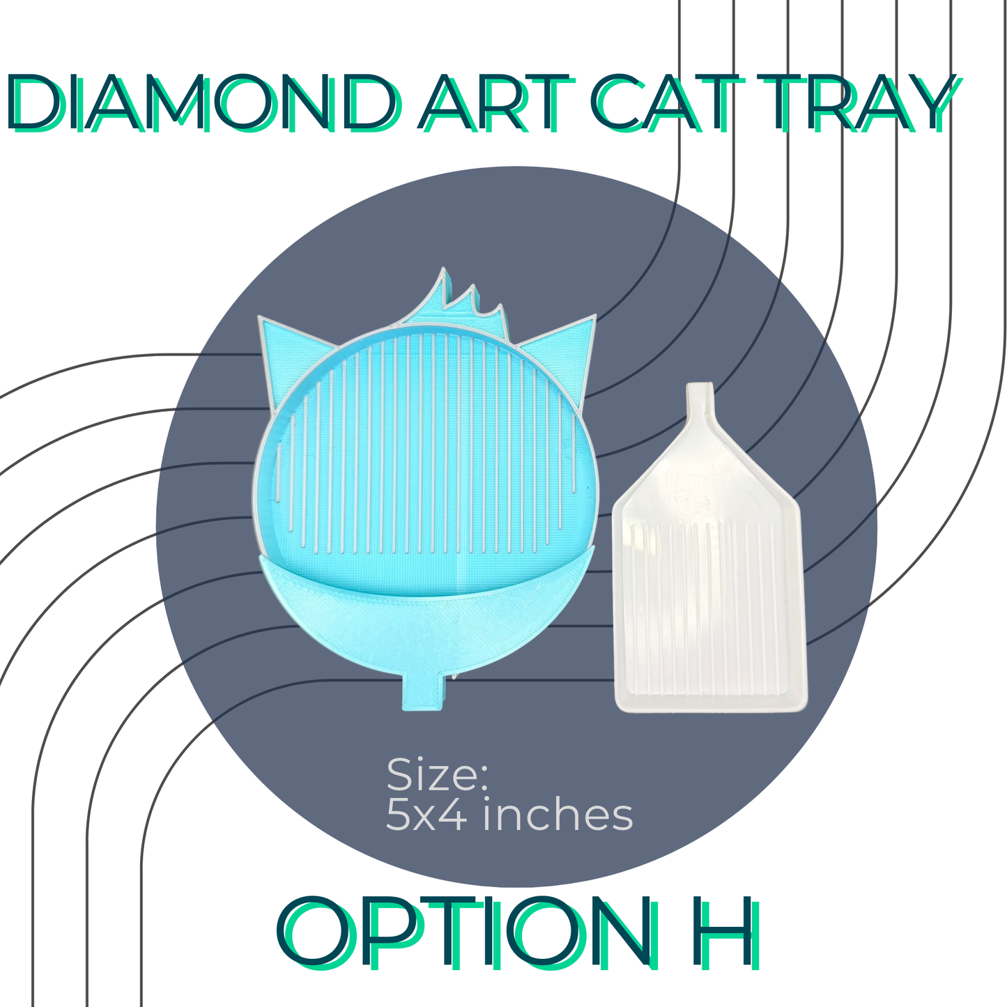 Diamond Art Cat Tray with blue and white design on a gray background