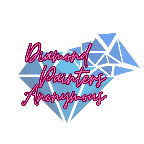 diamond painters anonymous logo with pink text and blue diamond icon.