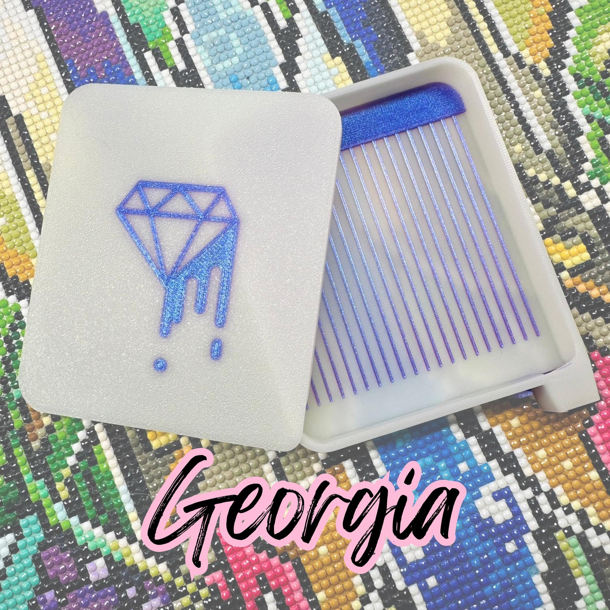 Diamond art tray frost white with glenda purple glitter lines and diamond logo