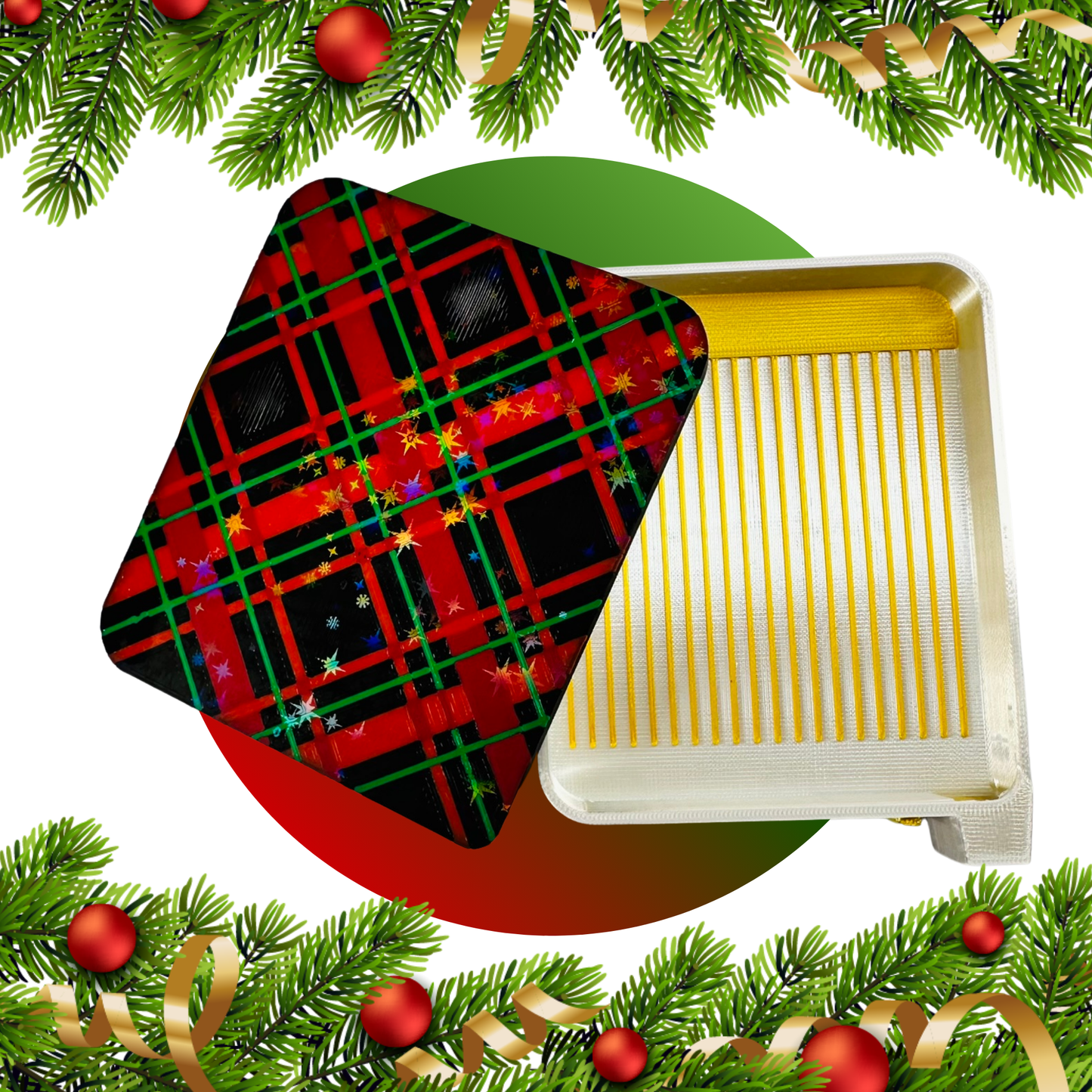 Christmas Plaid Diamond Art Tray – Limited Holiday Edition- Standard Size Sliding Lid with Enclosed Stopper