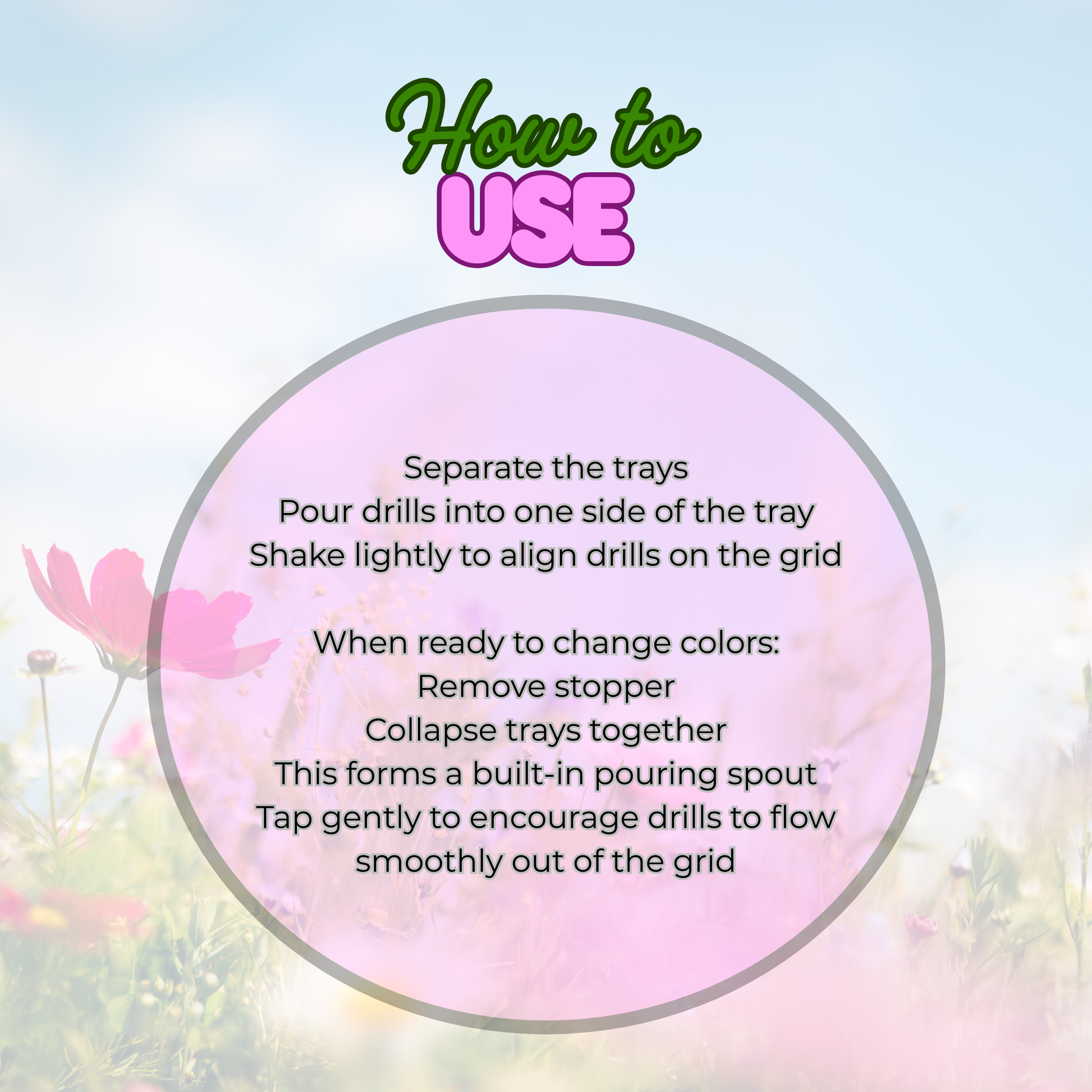 Instructions on how to use a product with a floral background