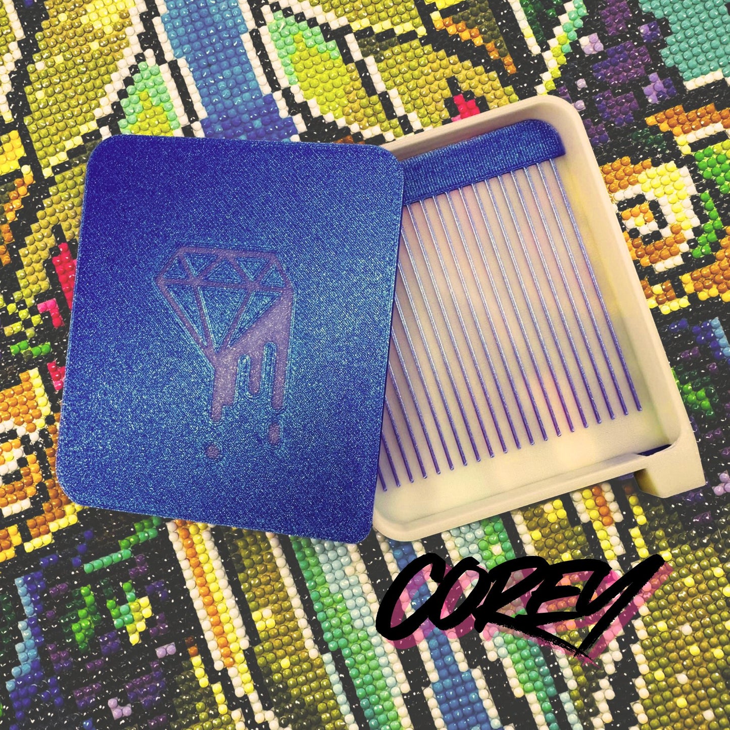 diamond art tray  frost with purple glitter lid
