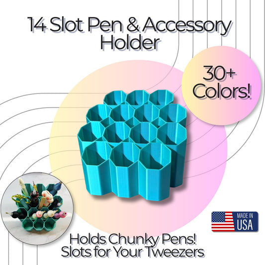 Custom 14 Slot Pen & Tweezer 3D Print Organizer | Chunky Pen Holder