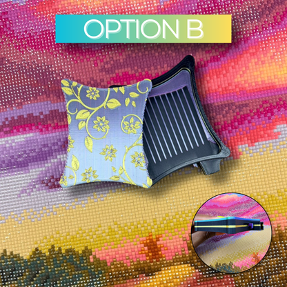Option B tray black tray base with purple shiny lines, silver lid with gold accents