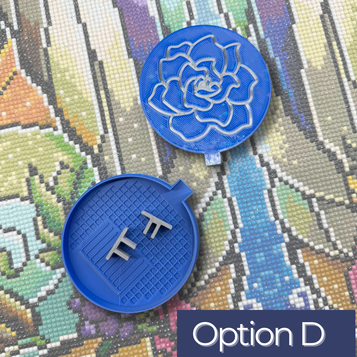 Two trays one with a floral design on colorful background, labeled 'Option D'.