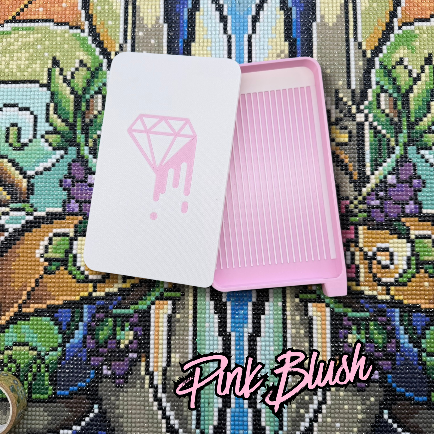 white and baby pink diamond art tray