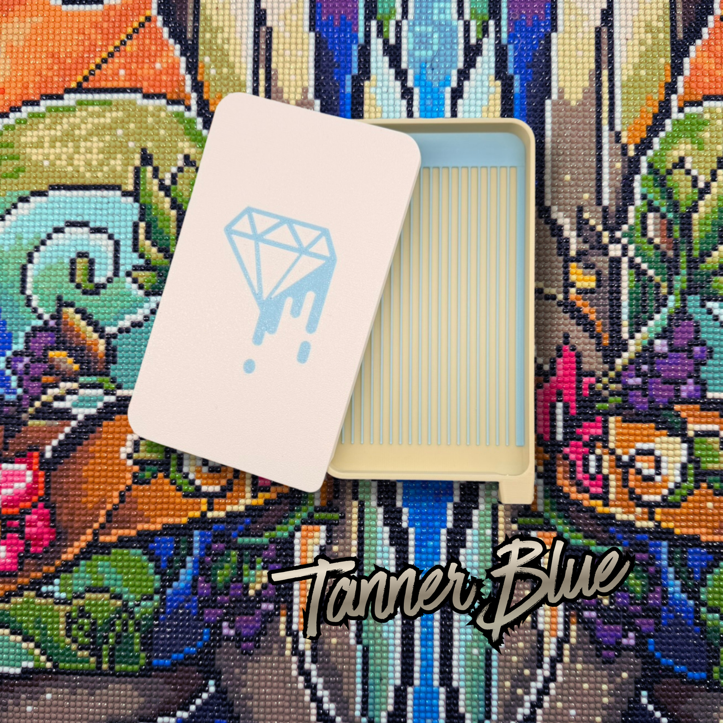 tan and baby blue base tray with white lid